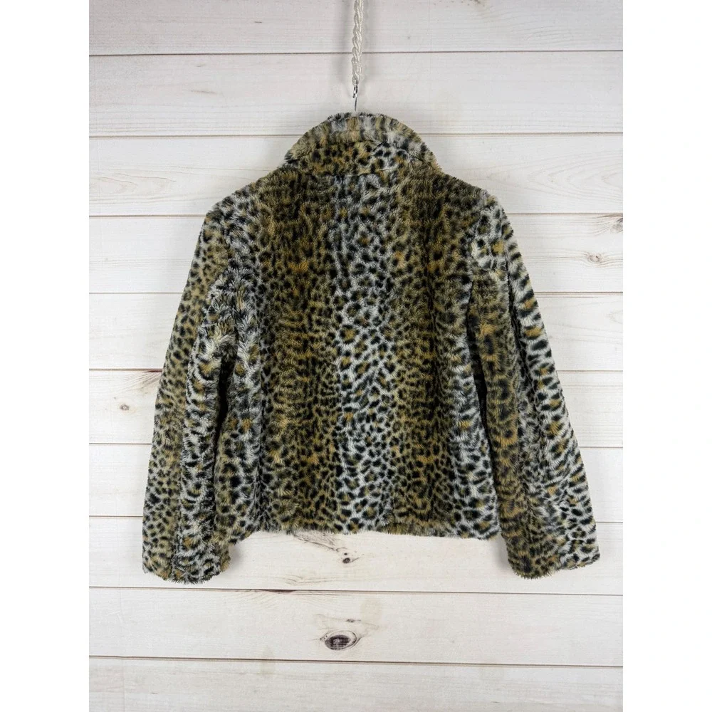 Ci Sono Jacket Womens Large Brown Black Animal Print Leopard Faux Fur